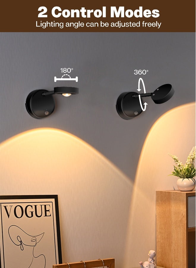 Rechargeable Motion Sensor Picture Light, Spotlight Painting Light, LED Wall Light, Night Light, 3 Colors and Dimmable 360° Rotation with Remote Control (Black) - Image 5