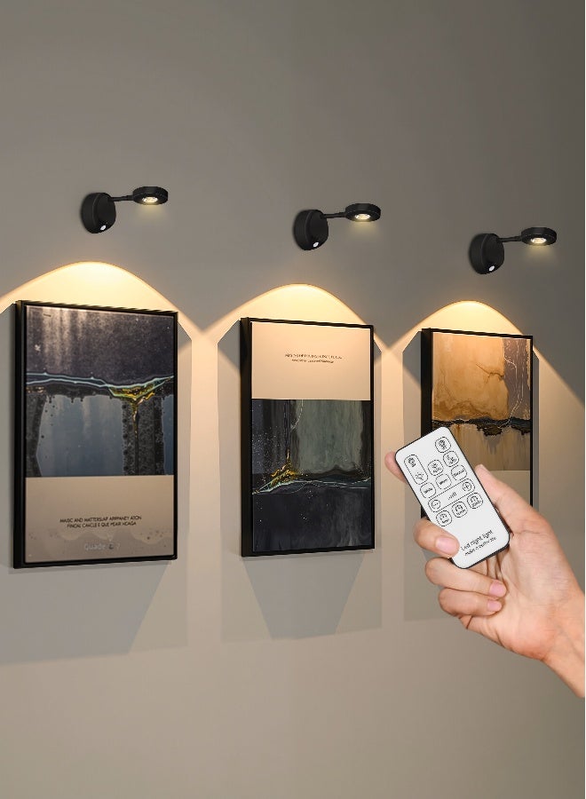 Rechargeable Motion Sensor Picture Light, Spotlight Painting Light, LED Wall Light, Night Light, 3 Colors and Dimmable 360° Rotation with Remote Control (Black) - Image 2