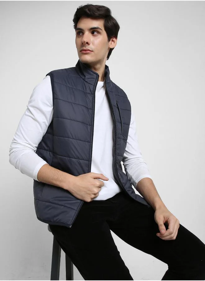 Dennis Lingo Mock Collar Regular Fit Quilted Jacket by Styli