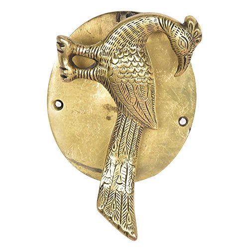 Indian-Shelf Magnificent Peacock Carved Brass Door Knockers for Front Door - Ring Door Main Door Decoration Items - Gold Door Bells - 15.24 Cm - Image 1