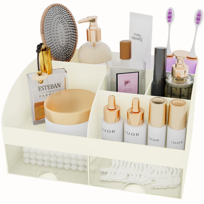 COMFYROOM Makeup Organizer with Drawers, Cosmetic Storage for Dresser Vanity and Bathroom Countertop, Beauty Holder for Lipstick Brush, Skincare Organizer for Vanity, Cosmetic Display Case (Ivory) - Image 2