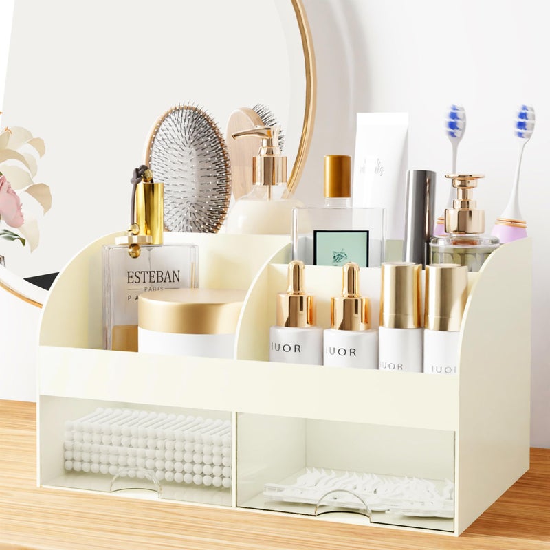 COMFYROOM Makeup Organizer with Drawers, Cosmetic Storage for Dresser Vanity and Bathroom Countertop, Beauty Holder for Lipstick Brush, Skincare Organizer for Vanity, Cosmetic Display Case (Ivory) - Image 5