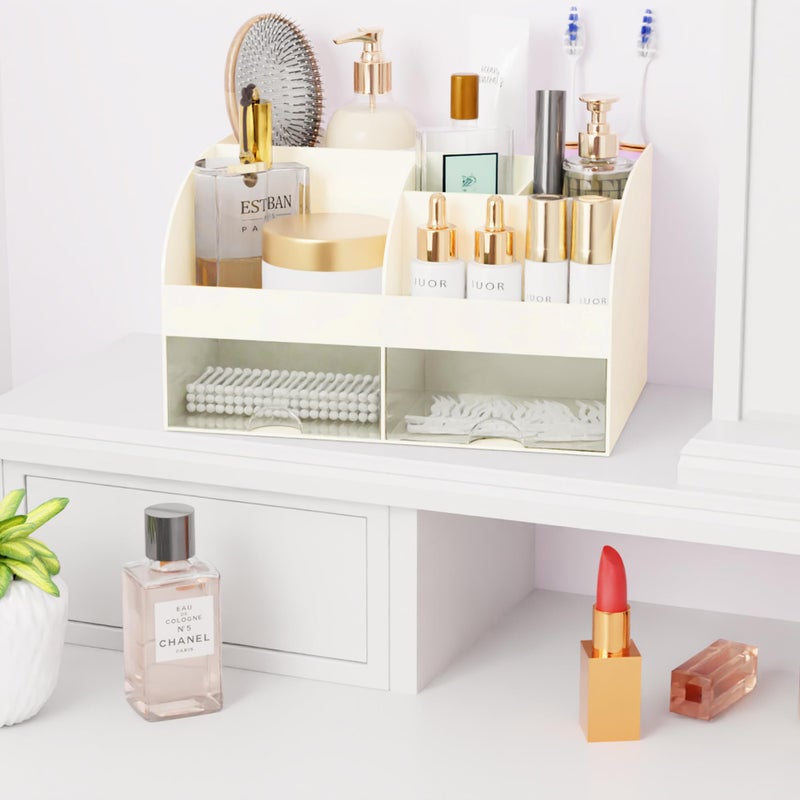 COMFYROOM Makeup Organizer with Drawers, Cosmetic Storage for Dresser Vanity and Bathroom Countertop, Beauty Holder for Lipstick Brush, Skincare Organizer for Vanity, Cosmetic Display Case (Ivory) - Image 4