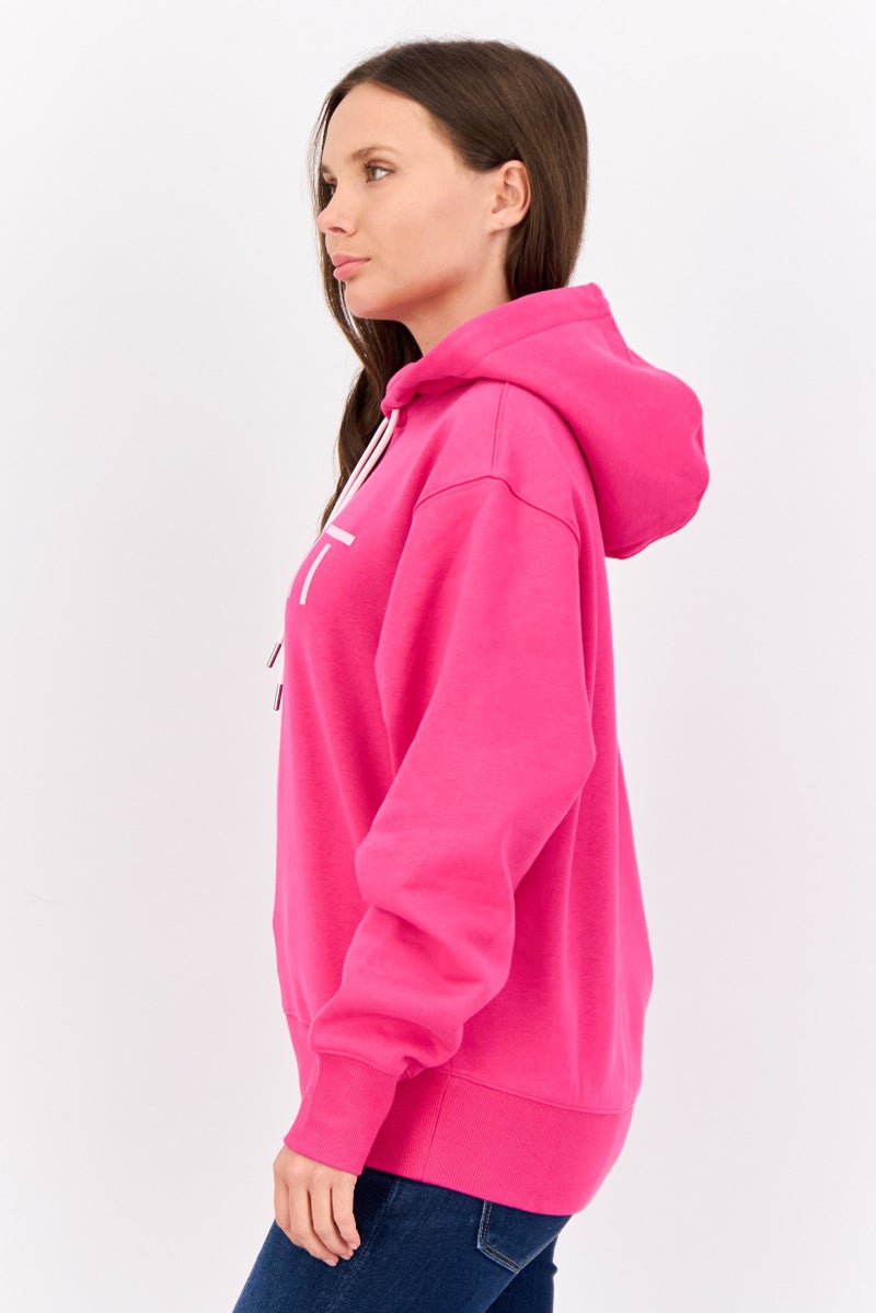 ESPRIT Women Brand Logo Long Sleeve Hooded Sweatshirts, Dark Pink - Image 3