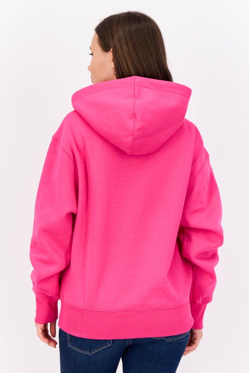 ESPRIT Women Brand Logo Long Sleeve Hooded Sweatshirts, Dark Pink - Image 2