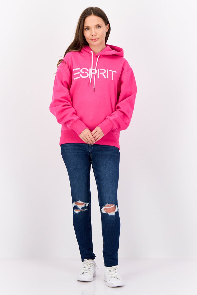 ESPRIT Women Brand Logo Long Sleeve Hooded Sweatshirts, Dark Pink - Image 4
