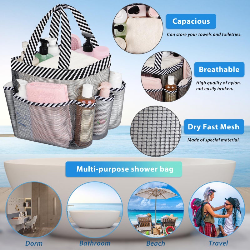 Attmu 2 Pack Mesh Shower Caddy Portable for College Dorm Room Essentials with 8 Pockets, Hanging Shower Caddy Dorm Basket, Quick Dry Shower Bag for Bathroom - Image 2