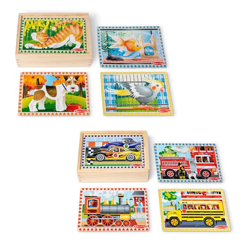 Melissa & Doug ألغاز خشبية من ميليسا ودوج في صندوق 2-باك للأطفال في مرحلة ما قبل المدرسة – الحيوانات الأليفة، المركبات - Image 1