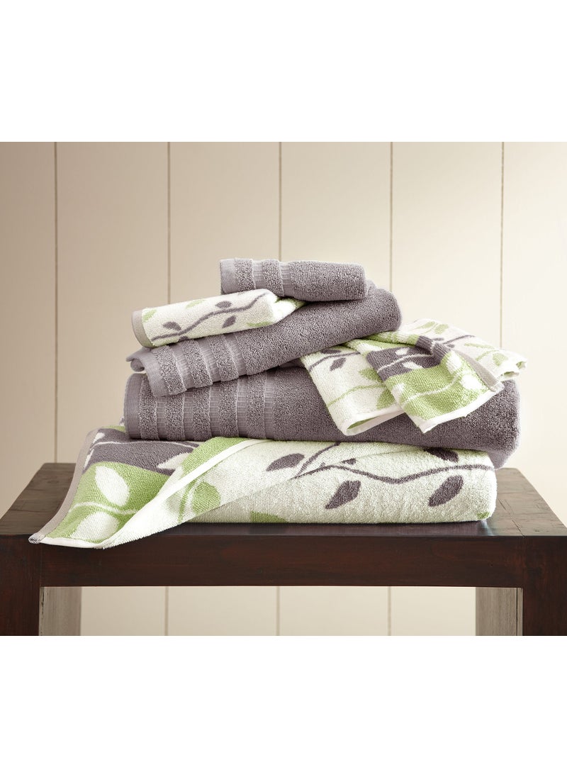 Modern Threads Modern Threads 6Piece Yarn Dyed Towel Set Organic Vines Ash Grey  Bath Towels Hand Towels  Washcloths  Super Absorbent  Quick Dry  100 Combed Cotton 
