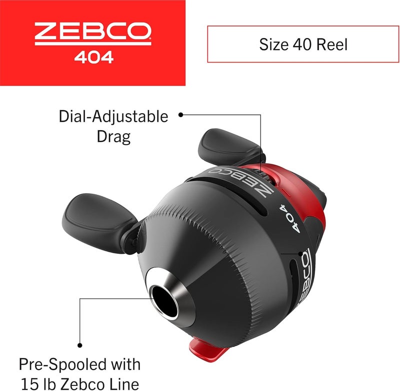 Zebco 404 Spincast Reel and Fishing Rod Combo, 6-Foot 2-Piece Fishing Pole, Size 40 Reel, Right-Hand Retrieve, Pre-Spooled with 15-Pound Line, Black/Red - Image 3