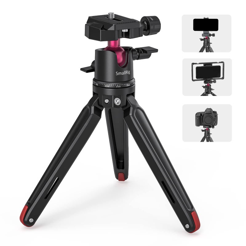 SmallRig Mini Tripod for Camera Updated Desktop Tabletop Tripod with ArcaType Compatible QR Plate 360 Ball Head and 14 Screws Portable for Compact Cameras DSLRs Phone Gopro BUT2664