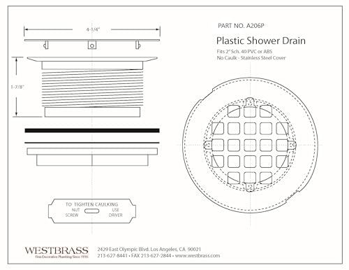 Westbrass A206P12 2 NoCaulk PVC Compression Shower Drain with 414 Round Grid Cover Oil Rubbed Bronze - Image 3