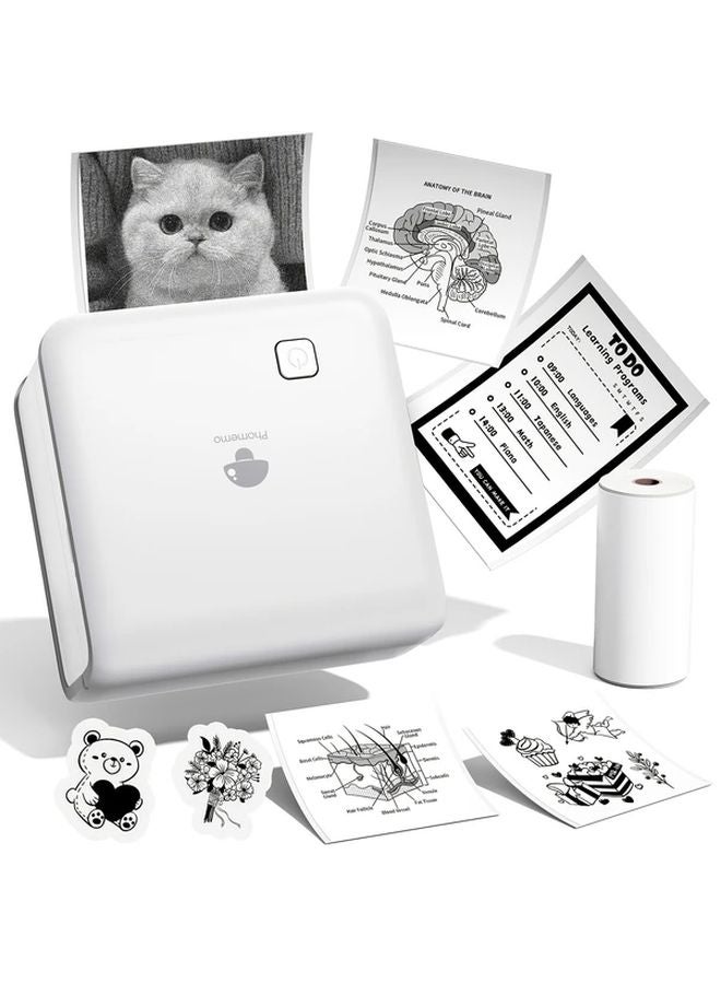 White Portable Thermal Pocket Printer USB Rechargeable Wireless For Phone Labels Journal - Image 1