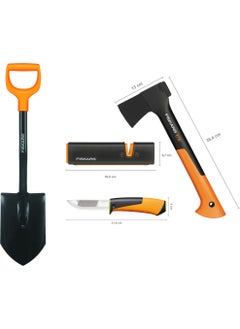 Fiskars Solid Shovel + Xs-X7 Axe + Heavy Duty Knife + Axe and Knife Sharpener 