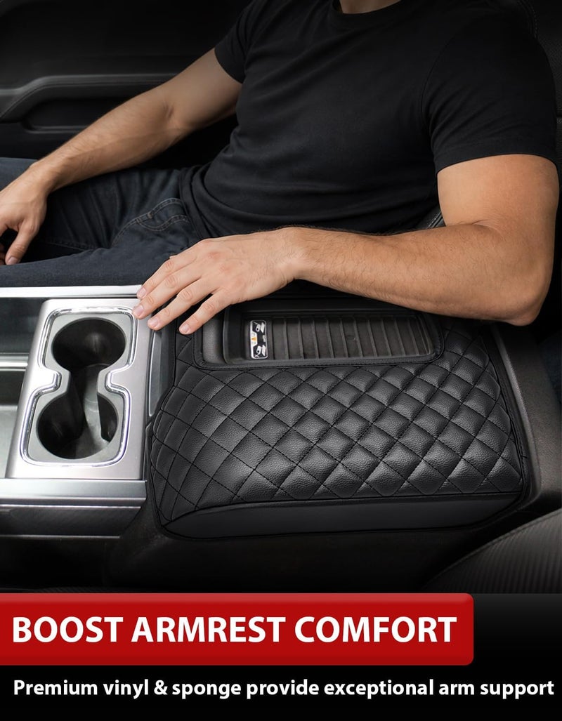 KBH Center Console Lid Armrest Cover for Chevy Silverado, GMC Sierra 1500 2500 3500 2014-2018 & Tahoe Yukon Suburban 2015-2019, Vinyl Leather Arm Rest Cushion Pad, Black (Bucket Seat Only) - Image 4