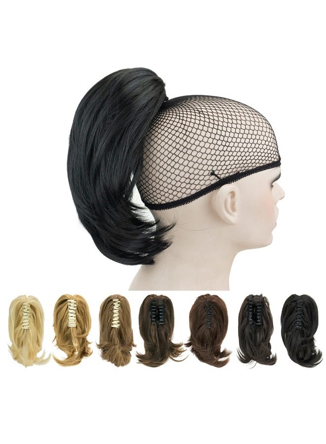 IMISSU Cute Short Claw Ponytail Grab Hairpieces Thick Clip In Hair Extensions Little Pony Tail Hair Pieces (Jet Black) - Image 1