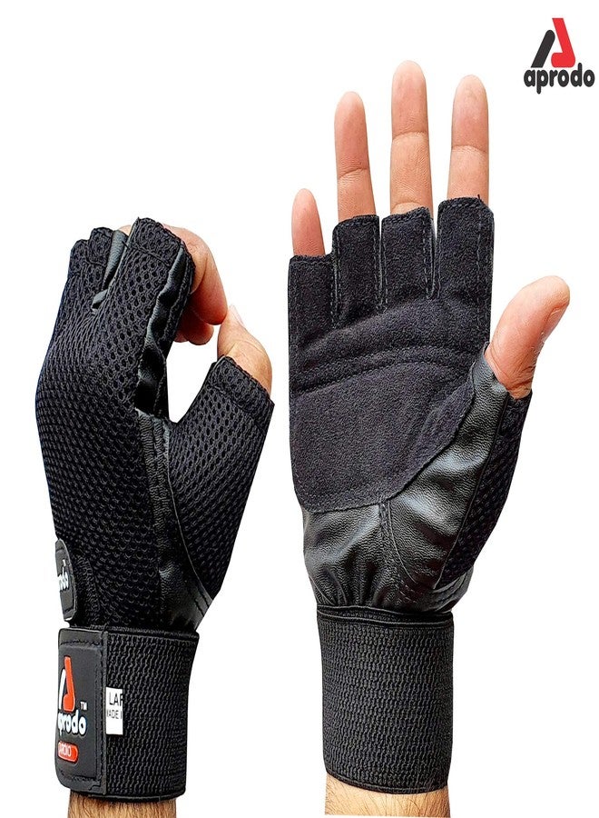 Aprodo Cardio Fitness Gym Gloves, (Pack of 2 Pair) Leather Palm Long Wrist Support, (X-Large) - Image 4