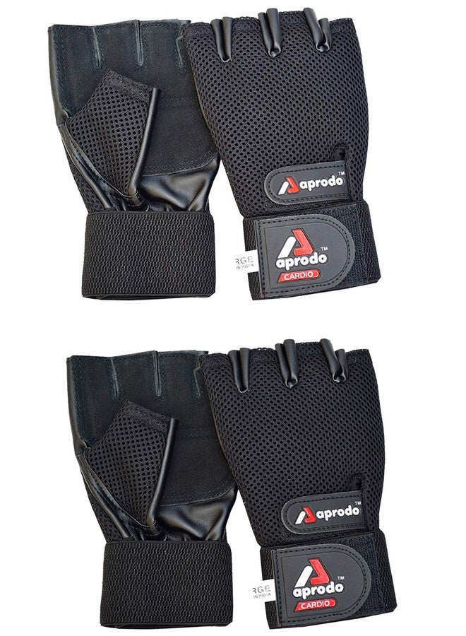 Aprodo Cardio Fitness Gym Gloves, (Pack of 2 Pair) Leather Palm Long Wrist Support, (X-Large) - Image 2