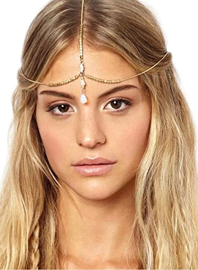 Jovono Boho Head Chain Gold Water Drop Pendant Headpiece For Women And Girls - Image 1