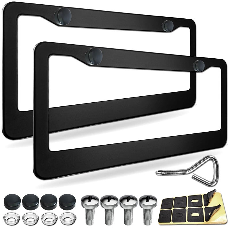 GNSZSN License Plate Frames 2 Pack Matte Black Universal Aluminum Metal Car Tag Frame for Front and Rear Number Holder with Screws Caps - Image 3