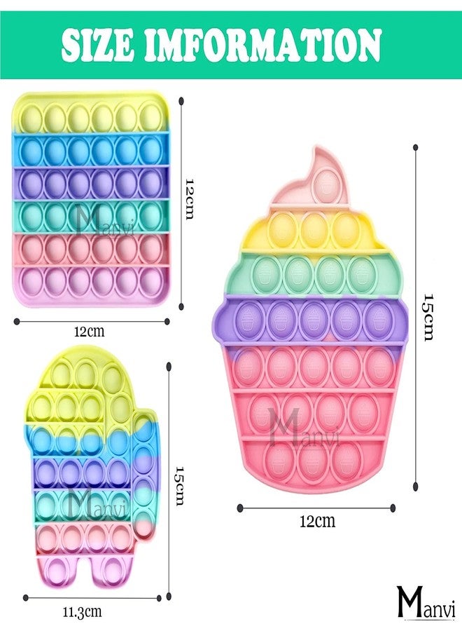MANVI لعبة مانفي لتخفيف التوتر للأطفال، لعبة فرقعة صغيرة للأطفال، لتخفيف التوتر للبالغين، لعبة فرقعة بأشكال مختلفة للأطفال - متعددة الألوان (أندرويد، مربع، هزاز) - Image 2
