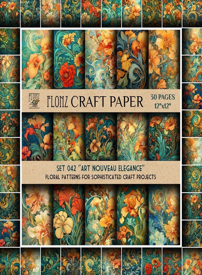 ورق ألبوم الصور (30 صفحة 12"x12") أناقة الفن الحديث: أنماط زهرية لمشاريع الحرف الراقية FLONZ دفتر ورق مزدوج الجوانب بتصميم عتيق لصنع بطاقات الحرف اليدوية