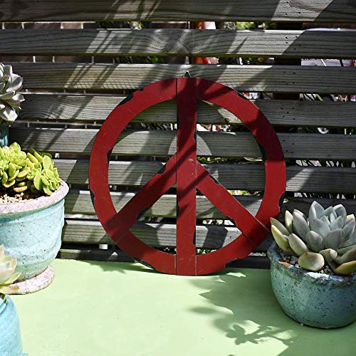 E-view Metal Peace Sign Red Hanging Ornament Rustic Wall Art Hippie Plaque Antique Decorative Signs Home Decor Indoor Outdoor Wall Decoration (12") - Image 3