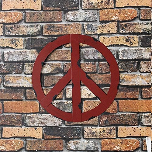 E-view Metal Peace Sign Red Hanging Ornament Rustic Wall Art Hippie Plaque Antique Decorative Signs Home Decor Indoor Outdoor Wall Decoration (12") - Image 2