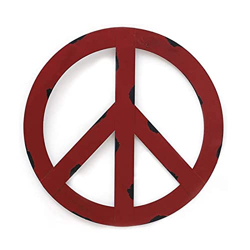 E-view Metal Peace Sign Red Hanging Ornament Rustic Wall Art Hippie Plaque Antique Decorative Signs Home Decor Indoor Outdoor Wall Decoration (12") - Image 1