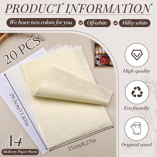 Garfxg 20 Sheets Rice Papers A4 Mulberry Paper Sheets Natural Fiber Rice Papers, 8.3x11.7in Natural Decoupage for Writing, Painting, Printing, Decorative, Card Making, Art Crafts DIY Gift Wrap - Image 2