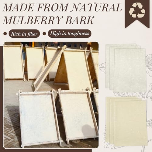 Garfxg 20 Sheets Rice Papers A4 Mulberry Paper Sheets Natural Fiber Rice Papers, 8.3x11.7in Natural Decoupage for Writing, Painting, Printing, Decorative, Card Making, Art Crafts DIY Gift Wrap - Image 5