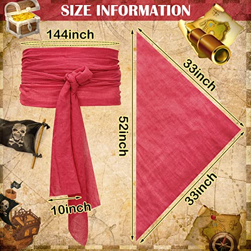 Newcotte 4 Pcs Halloween Pirate Costume Men Women Pirate Hat Sash Belt Head Scarf Bandana Halloween Cosplay Accessories(Black, Red) - Image 3