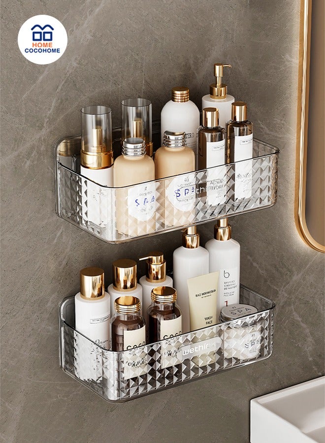 cocohome A rectangular shelf in the corner of the bathroom, wall-mounted storage, no need to drill holes, can be placed on the bathroom wall  - Image 1