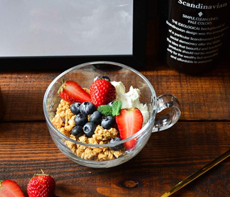 ITODA Cereal Soup Bowl and Glass Mugs with Lid and Small Handle, 550ml Mixing Oatmeal Microwave Safe Kitchen Accessories Liquid Milk Cups for Breakfast Coffee Ice Cream Snacks Salad Yogurt - Image 5