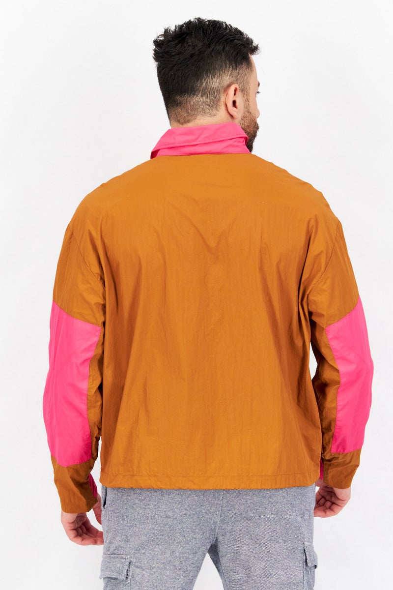Aigle Men High Neck Long Sleeve Colorblock Windbreaker Jacket, Brown - Image 4