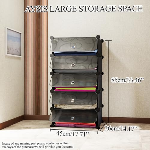 AYSIS Almirah for Clothes,Plastic Collapsible Wardrobe for Clothes for Kids Clothes/Toy/Book, Space-Saving Wardrobe for Clothes Storage in Bedroom Nursery,Cartoon (Black, 5-Shelf-5-Door) - Image 2