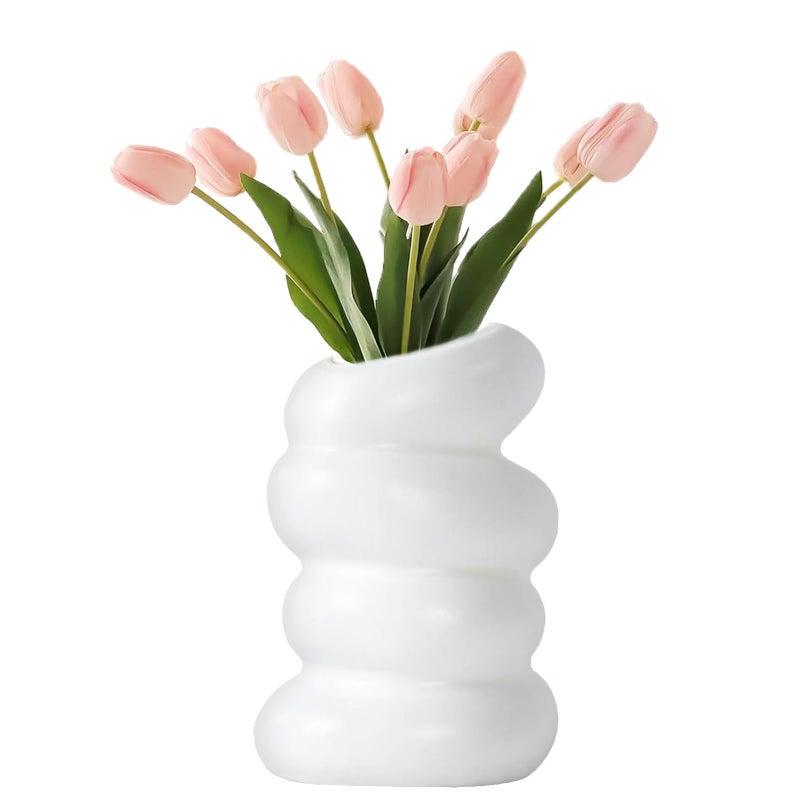 Umpiyte White Flower Vases Plastic Spiral Vase Modern Fall Minimalist Vase Small Pampas Grass Decorative Vases Flower Arrangement Container for Home Decor Wedding Table Party (1Pcs) - Image 1