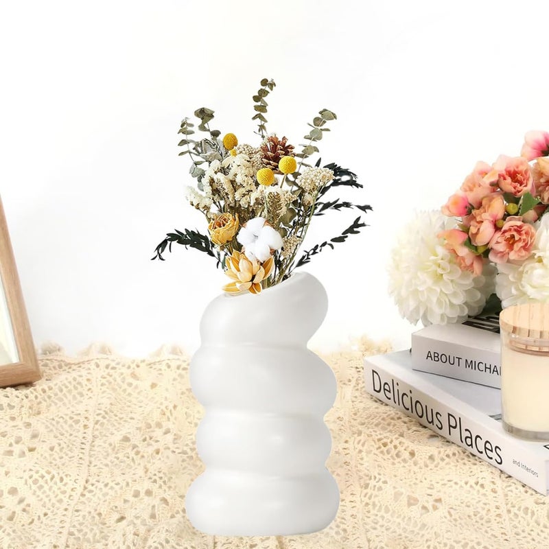 Umpiyte White Flower Vases Plastic Spiral Vase Modern Fall Minimalist Vase Small Pampas Grass Decorative Vases Flower Arrangement Container for Home Decor Wedding Table Party (1Pcs) - Image 4