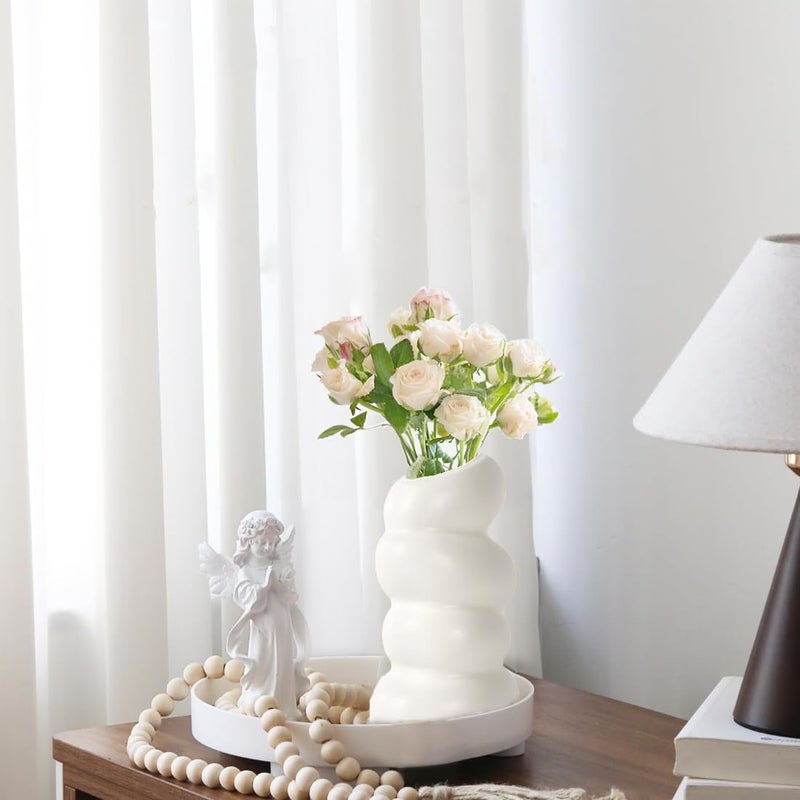 Umpiyte White Flower Vases Plastic Spiral Vase Modern Fall Minimalist Vase Small Pampas Grass Decorative Vases Flower Arrangement Container for Home Decor Wedding Table Party (1Pcs) - Image 3