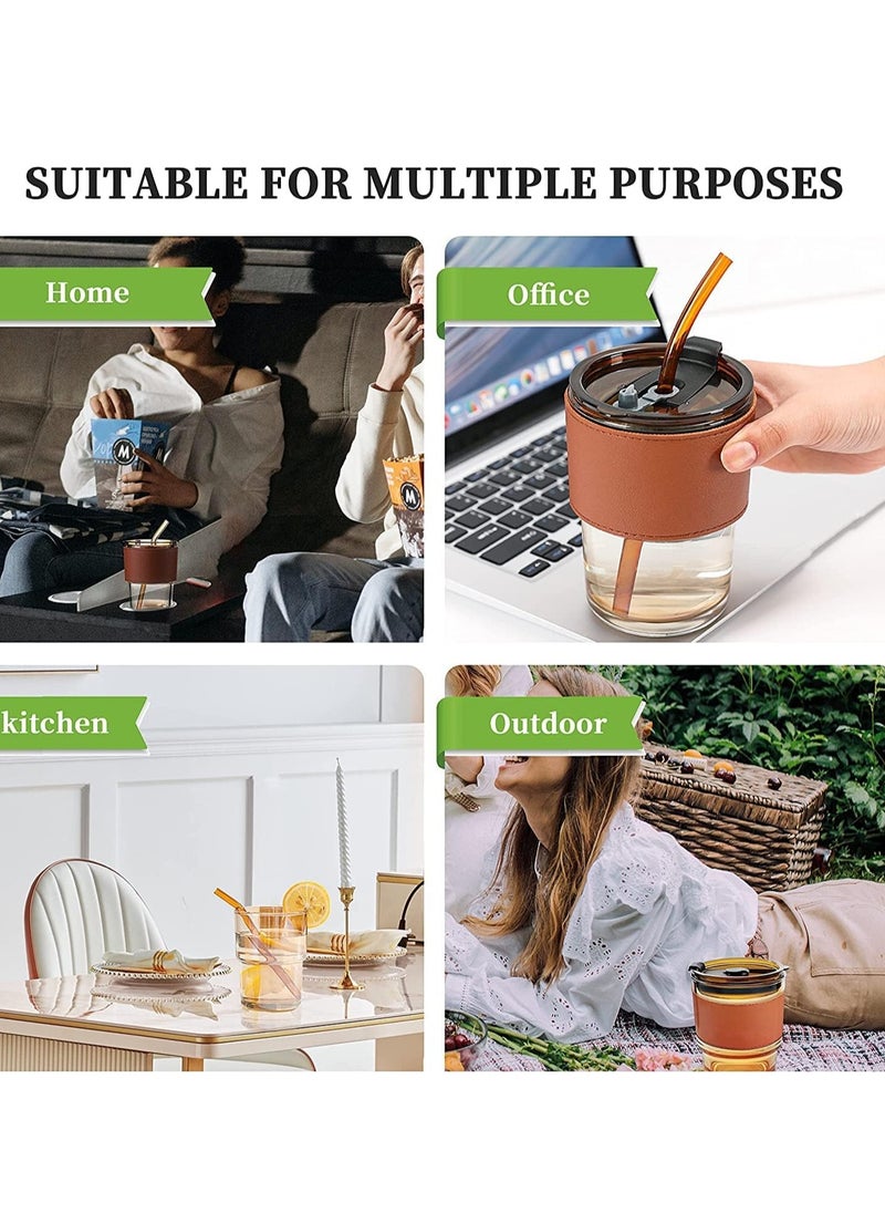 Generic - 400ml Glass Mug with Straw and Lid, Mug with Leather Sleeve, Glass Coffee Mug with Straw and Spout for Direct Oral Drinking for Dual Use, Essential Travel Bottle, 400ml Glass Coffee Mug with Lid and Straw for Iced Tea, Smoothies, Cocktails, Heat Resistant with Non-Slip Leather Sleeve, 1 Pack... - Image 1