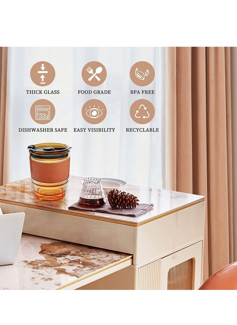 Generic - 400ml Glass Mug with Straw and Lid, Mug with Leather Sleeve, Glass Coffee Mug with Straw and Spout for Direct Oral Drinking for Dual Use, Essential Travel Bottle, 400ml Glass Coffee Mug with Lid and Straw for Iced Tea, Smoothies, Cocktails, Heat Resistant with Non-Slip Leather Sleeve, 1 Pack... - Image 1