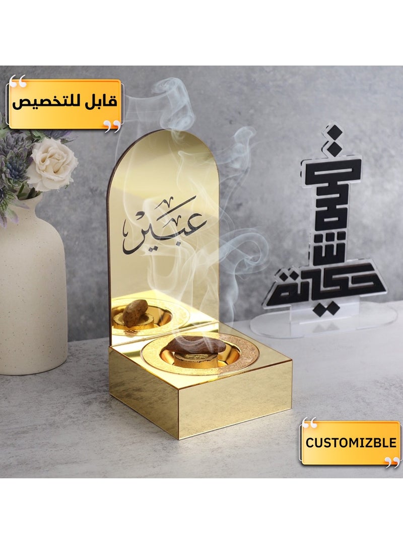 حكاية شمعة مبخره بخور مصنوعه من الاكريليك اللامع ، مبخرة باسم قابل للتخصيص "باسمك او اسم من تحب "بتصميم مميز وبلون ذهبي  - Image 2