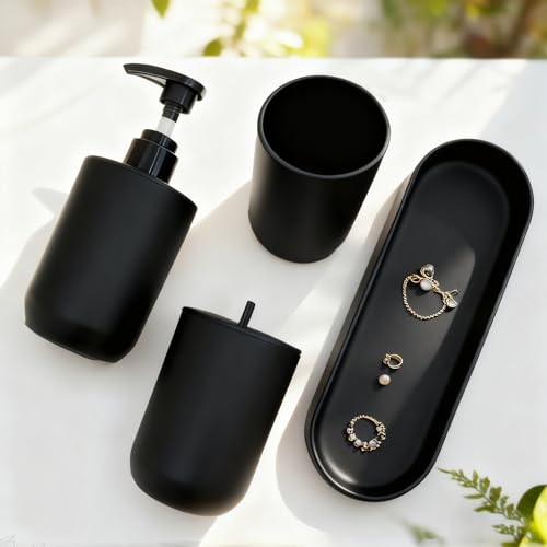 LGURT-4-piece Bathroom Accessories Set, with Toothbrush Holder, Lotion soap Dispenser, Qtip Holder Dispenser and Vanity Tray, Bathroom Counter top Vanity (Matte Black) - Image 5