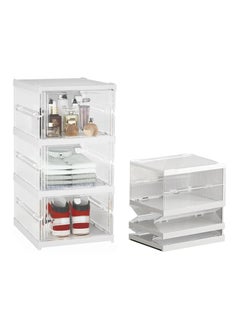 Clear Plastic Foldable Shoe Boxes, 3 Layers Sneaker Storage Boxes Display Boxes with Magnetic Front Door, Space Saving Shoe Rack Containers Bin Holder