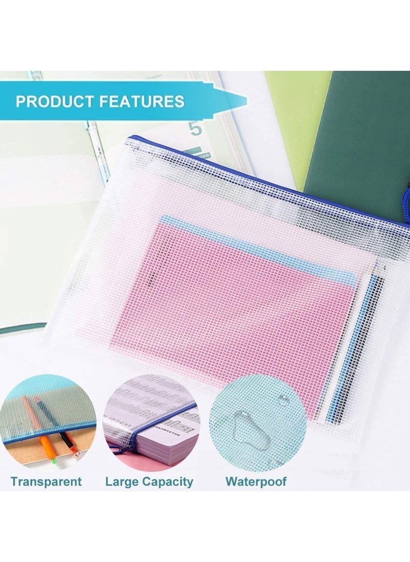 phomemo 15 Pack Mesh Zipper Pouch Document Bags,A3/A4/A5 Size Document Bags Plastic Zip File Folders 5 Color Organize Bags Waterproof File Envelopes for School Office Supplies Cosmetics Travel Storage  - Image 5