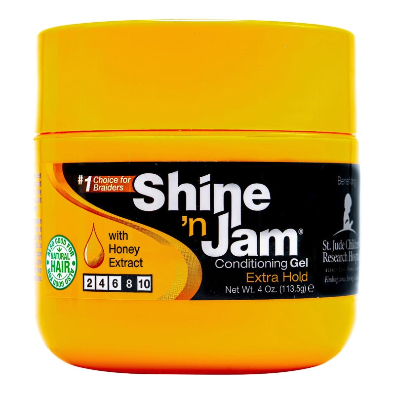 Ampro Shine-n-Jam Maximum Hold - Infused with Honey Extract to Strengthen Hair - Great for Taming Fringe, Ponytails, Soft Weaves, and Braids - Keeps Tresses Firm with Non-Greasy Shine - 4 oz - Image 1
