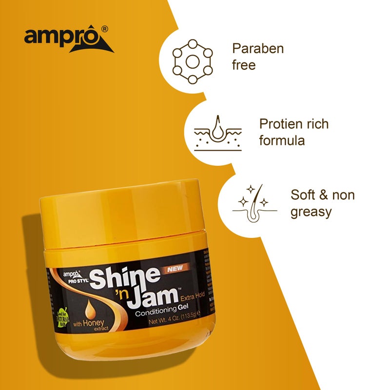 Ampro Shine-n-Jam Maximum Hold - Infused with Honey Extract to Strengthen Hair - Great for Taming Fringe, Ponytails, Soft Weaves, and Braids - Keeps Tresses Firm with Non-Greasy Shine - 4 oz - Image 5