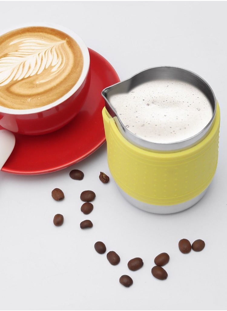 Beauenty Stainless Steel Milk Frothing Pitcher 12OZ with Heat Resistant Grip Ideal for Espresso Machines and Latte Art Yellow Color  - Image 4