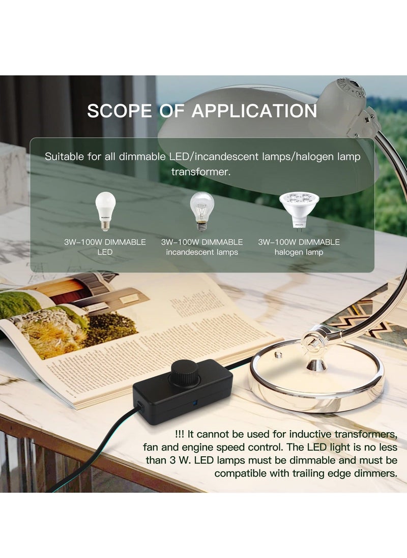 Generic - LED Dimmer Inline LED Dimmer Switch 1 Gang 220V-240V Trailing Edge Dimmer Full Range Rotary Dimmer Switch for 3-100W Dimmable LED Incandescent Halogen Bulbs for Table Lamp Floor Lamp - Image 1