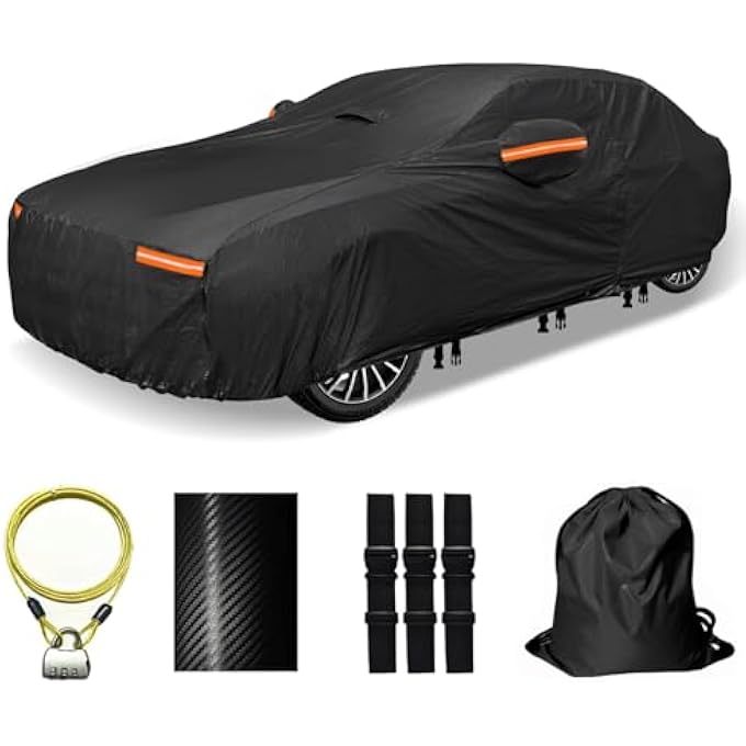 rayihni Upgrade Thickened Car Cover Waterproof All Weather for Automobiles, Full Exterior Cover, Outdoor Universal Car Cover (Fit Sedans 181"-190", Black) - Image 2